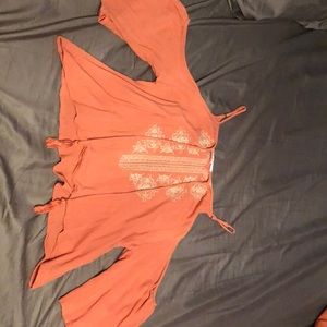 Large papaya open sleeve crop top